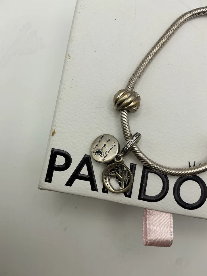 Pulsera de plata de ley 925 Pandora Galaxy Love You to the Moon and Back Charm Foto 3 de 4