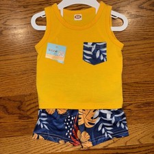 3-6 mo Boy Summer Outfit NEW Yellow Hawaiian Tropical
