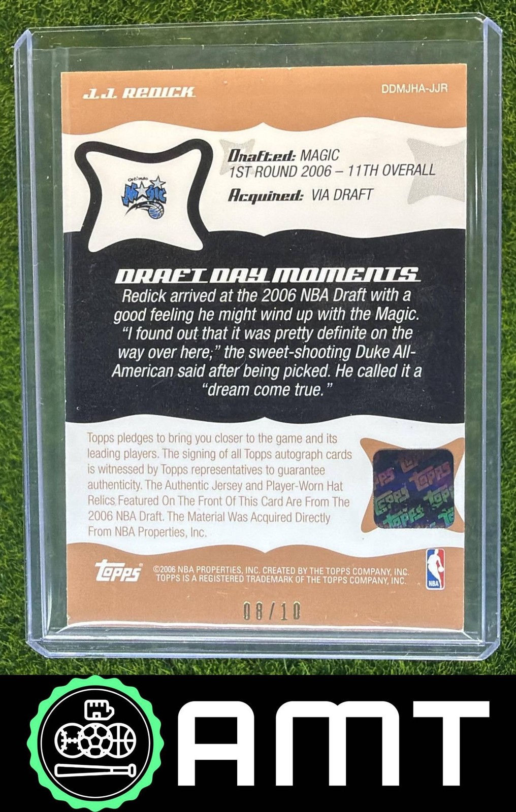 J.J. Redick 2006-07 Topps Big Game 8/10 Draft Day Moments Hat Jersey Auto Magic view 2