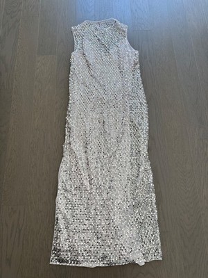 Shona Joy ASTERI Sequin White Silver Maxi Dress High Neck Gown - Size US 8  | eBay