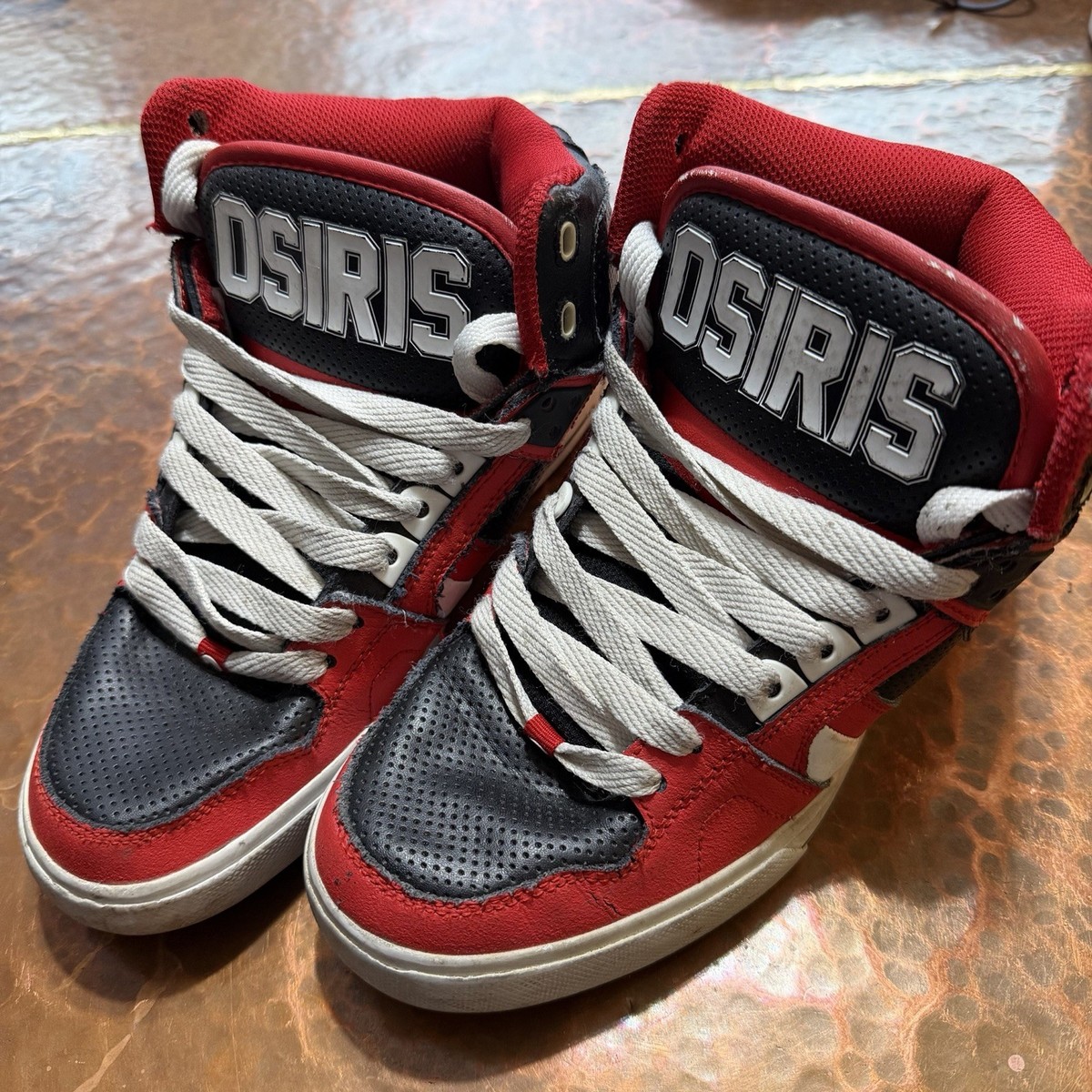 【2セット】y2k 00s Archive 8cm インヒール スニーカー Osiris NYC 83 Mid Skate Shoe Sneaker Men's 8 Red & Black Lace Up