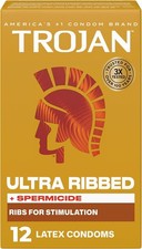 TROJAN Stimulations Ultra Ribbed Spermicidal Condoms 12 Count Latex