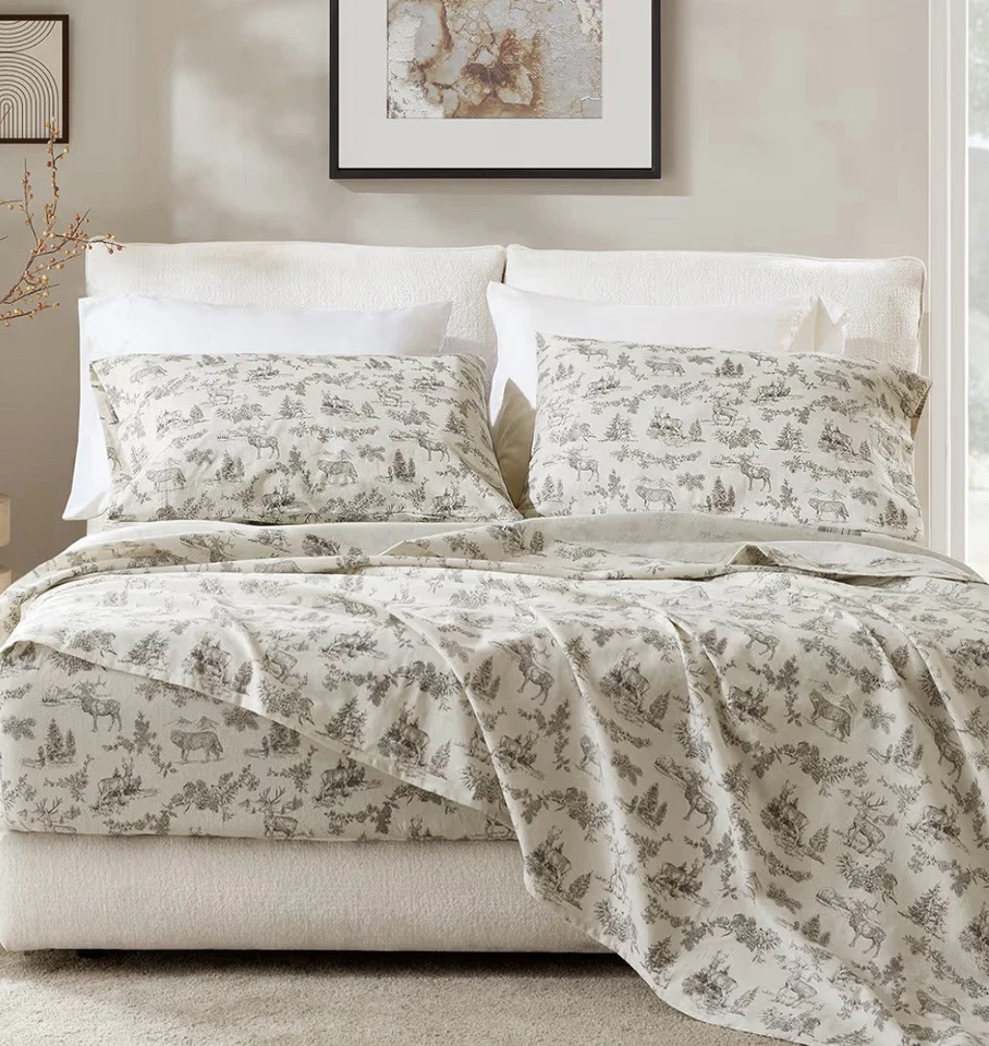 Juego de sábanas de franela 100 % algodón bolsillos profundos transpirables cálidas 170 GSM acogedoras suaves Foto 2 de 4