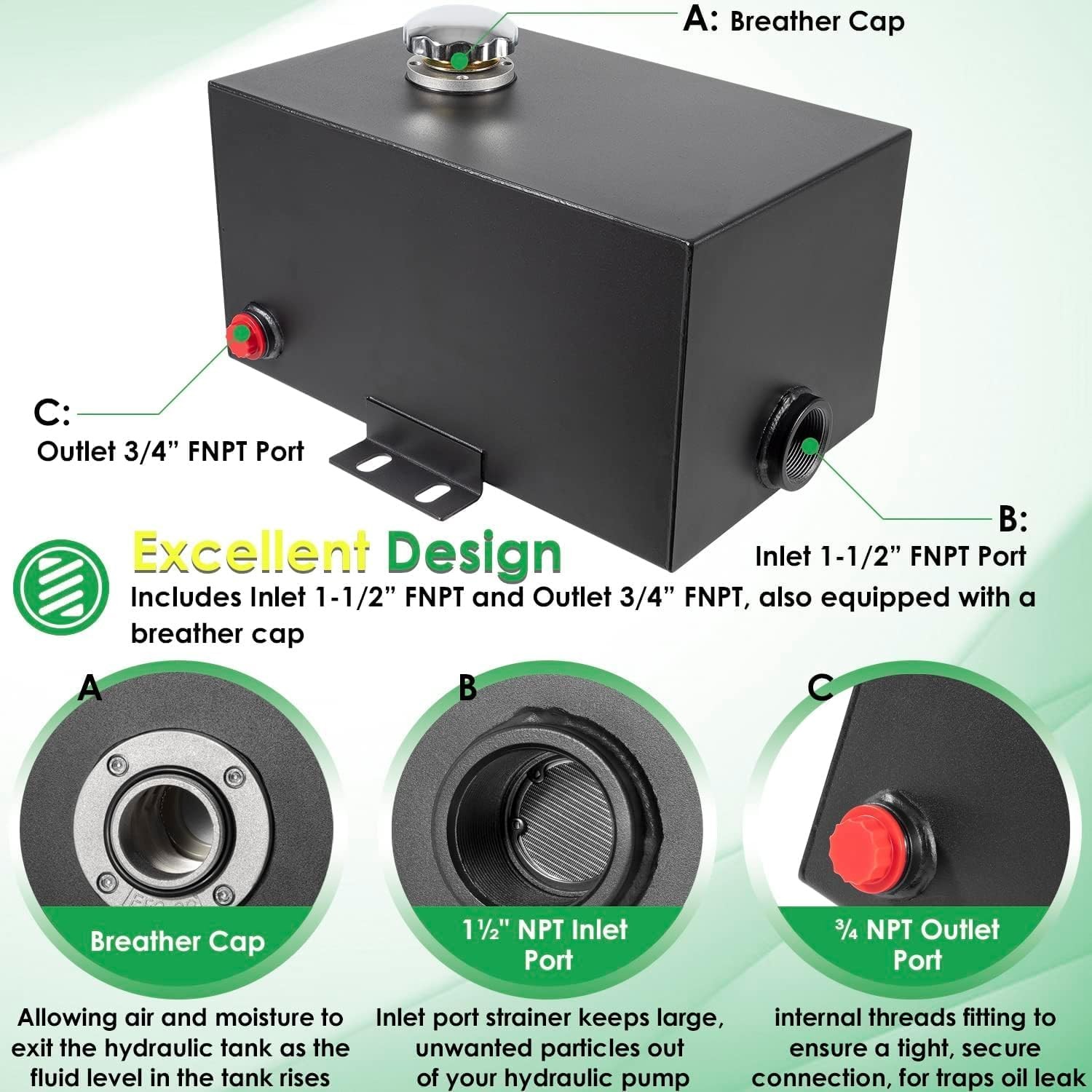 5 Gallon 14 Gauge Steel Hydraulic Fluid Reservoir Tank Integral Mounting Foot