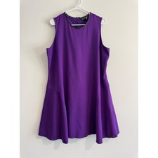Lauren Ralph Lauren Sleeveless Fit and Flare Dress Women 1X Purple Leather Trim