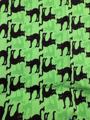 44 x 1 Yard Halloween Creepy Black Cats on Neon Green 100% Cotton Fabric
