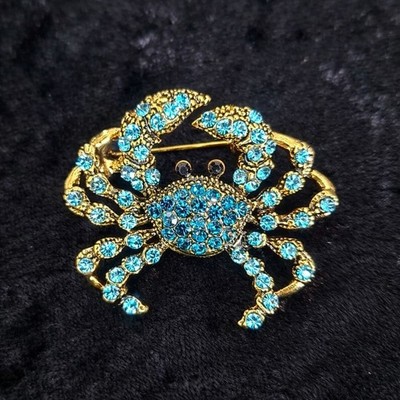 Blaue Strass Krabbe Brosche Vintage inspiriert 