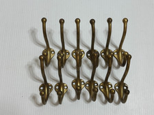 Vtg Lot 12 Brass Heavy Duty Mid Century Wall Hangers Dual Hooks Hook Coat Hat