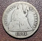 1891-S Seated Liberty Dime Good+ near VG Orig Toning No Issues 10c Type Coin