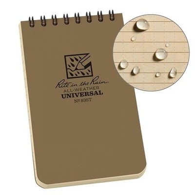 Rite in the Rain 3'' x 5'' Top Spiral Notebook Notizblock Wasserfest 935T Tan