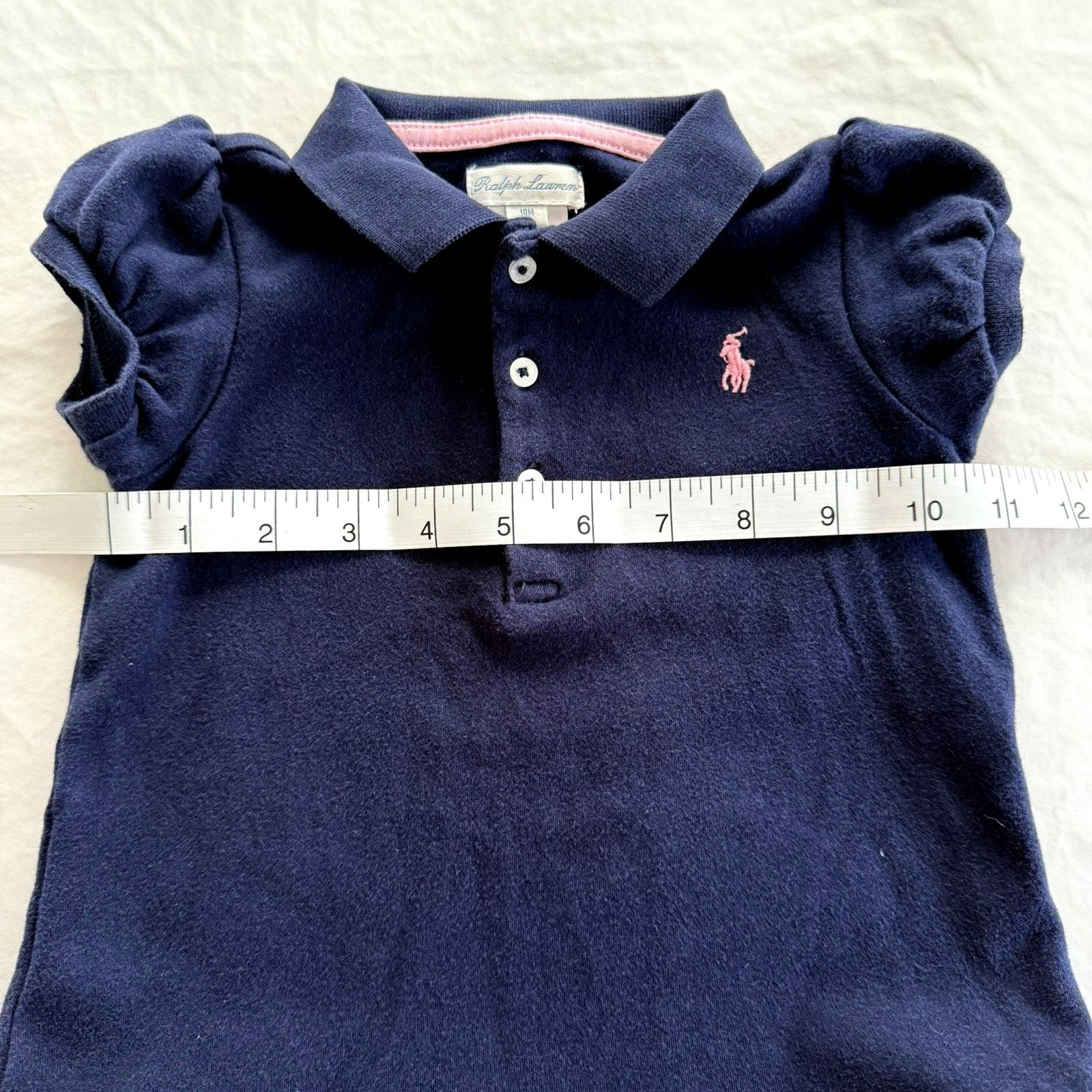 POLO RALPH LAUREN Toddler Girls 18M Polo Shirt DRESS Ruffle Hem Blue Pink Logo