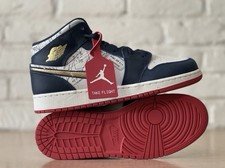 Nike Air Jordan 1 Mid SE Armory Navy Gold Red White FN1353 400 GS 6Y / Women 7.5