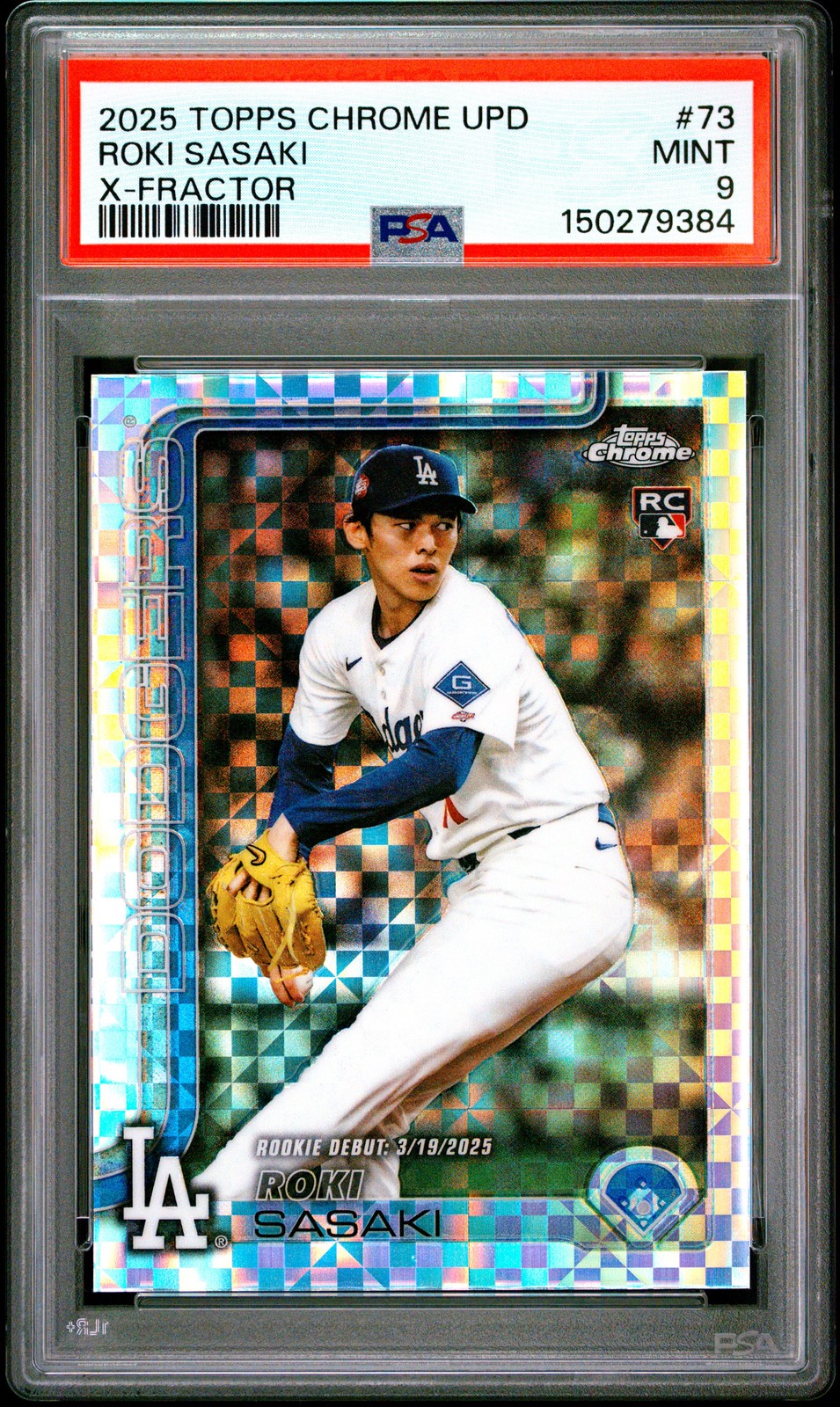 2025 TOPPS CHROME UPDATE X-FRACTOR #73 ROKI SASAKI PSA 9