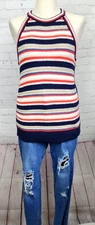 GAP Knit Tunic Tank Top Halter Texture Striped USA Patriotic Beachy Lagenlook M