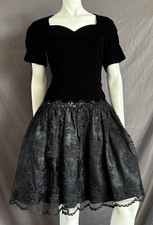 Vintage 1980s Scott McClintock Black Velvet Lace Prom Party Dress S/M Excellent
