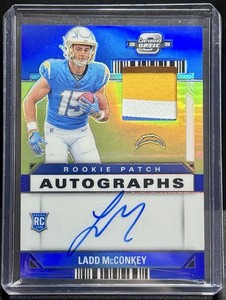2024 Panini Contenders Optic Ladd McConkey RPA-LMY Blue Rookie Patch Auto /50 RC