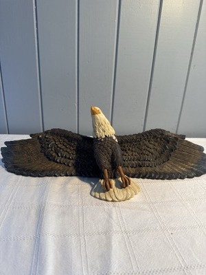 Large Bald Eagle Wall-Mounted Shelf   Hand-Painted Resin   Wings Spread-22 