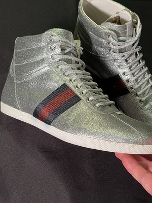 AUTHENTIC GUCCI METALLIC GLITTER WEB STRIPE SNEAKERS GG SZ 10.5 US 11 SHOES