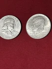 LOT of 2 - 1963 D  FRANKLIN + 1964 D KENNEDY Half Dollars  -  90% Silver