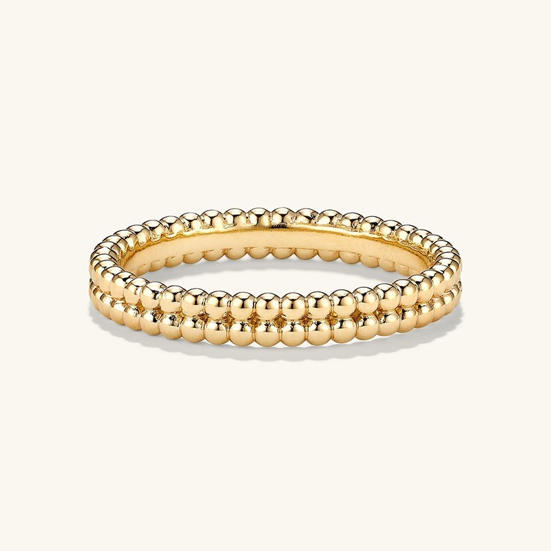 925 Sterling Silver Double Beaded Band Stacking Ring Fine Jewelry Ring for Girls