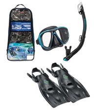 TUSA Sport Adult Powerview Mask, Dry Snorkel, and Fins Travel Set Medium