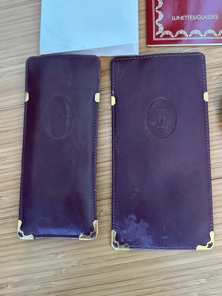 Два винтажных кожаных чехла для солнцезащитных очков CARTIER с тканью для линз Cartier - Изображение 2 из 4