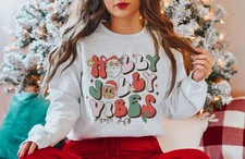 Holly Jolly Vibes Retro Christmas Sweatshirt Holiday Party Gift