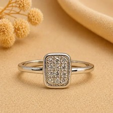 Art Deco simulated Engagement Ring, 925 Sterling Silver Square Cluster Bridal