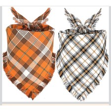 Fall Dog Bandana, Thanksgiving Autumn Dog Bandana Orange Plaid Pet Scarf
