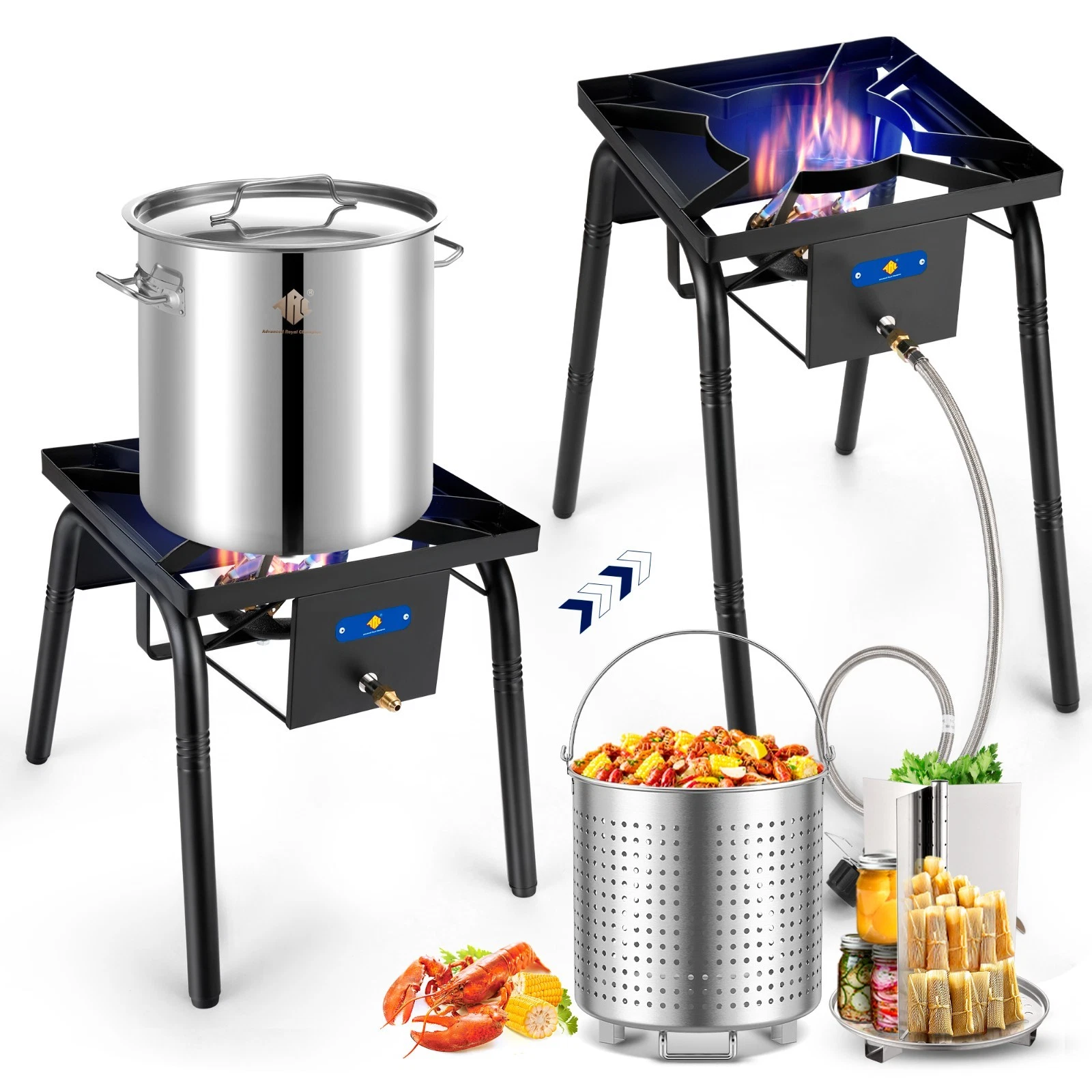 ARC 40QT Stainless Steel Seafood Boil Pot With 20,000 BTU Propane Burner