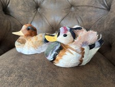 Authentic Vintage Feathered Mandarin Duck Ornament Pair 