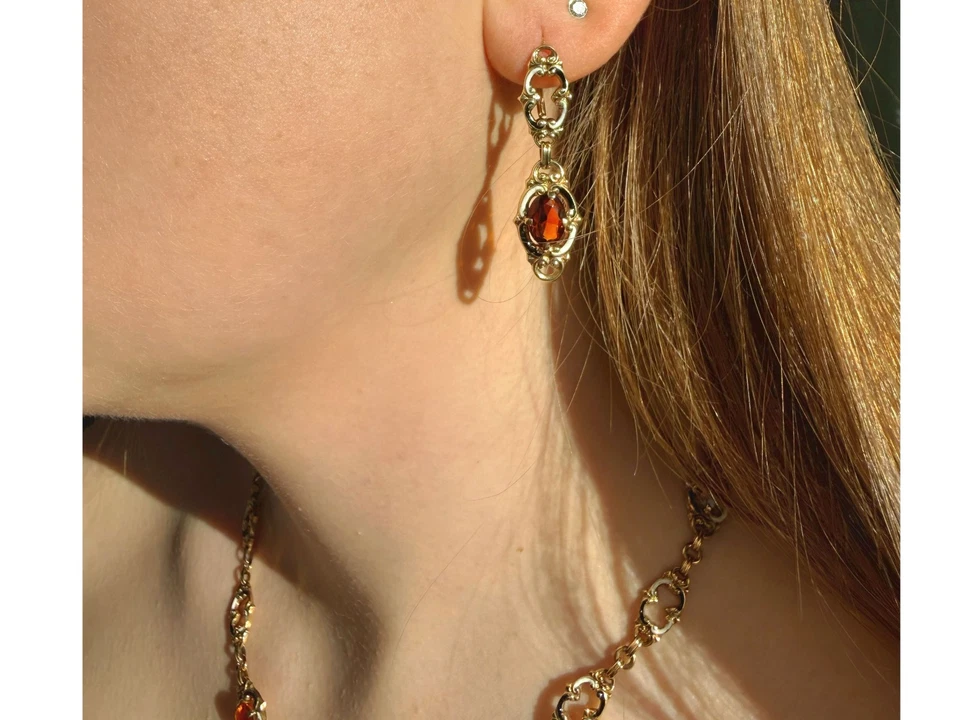 Art Déco 585 Gelb Gold 2,0 ct Madeira Citrin Emaille Damen Ohrringe um 1930! - Bild 3 von 4