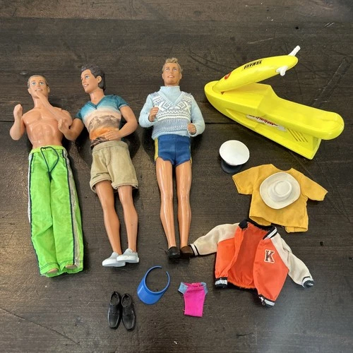 Lot of 3 Vintage 1968 KEN DOLLS - Mattell some with clothes shoes waverunner