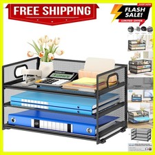 3 Tier Paper Letter Tray Organizer for Desk, Black Metal Mesh Desk File Folde...