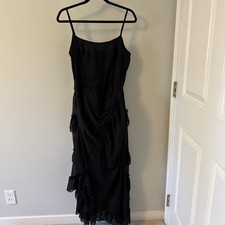 NEW Cider Black Sheer Ruffled W/ahort Lining Spaghetti Strap Maxi Dress Size XL