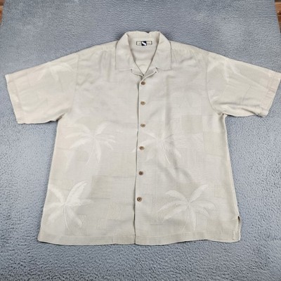 Tommy Bahama Shirt Mens Extra Large Brown Tan Floral Palm Silk Short Sleeve