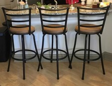 Set of 3 Swivel Bar Stools Adjustable Counter Height Kitchen Tall Chairs Brown