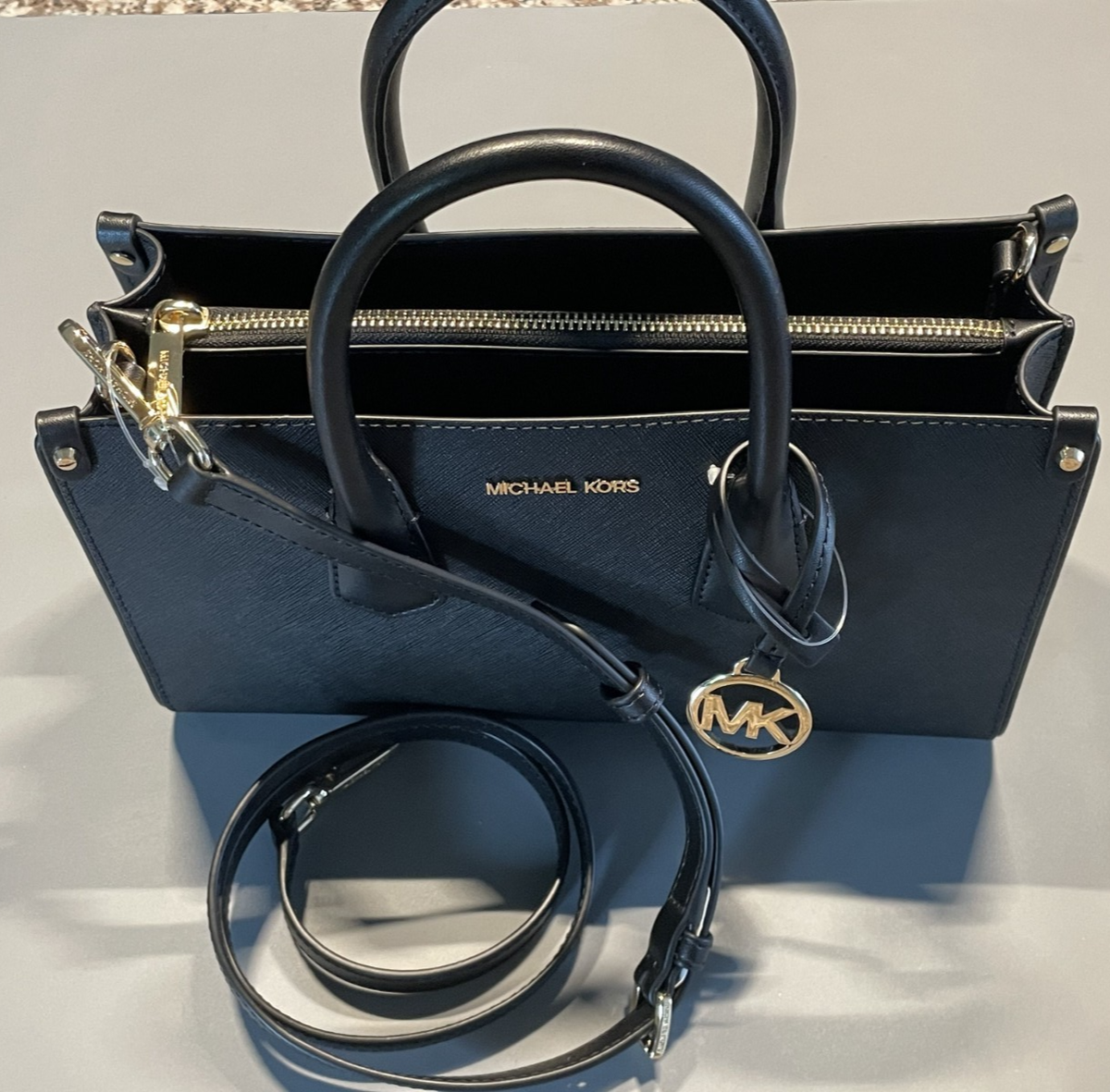 MICHAEL KORS MAPLE SMALL EW SATCHEL CROSSBODY LEATHER BAG BLACK