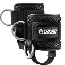 POWER GUIDANCE Ankle Strap for Cable Machine Professional Pair, Black