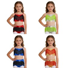 Kids Girls Outfit Mesh Dancewear Dance Competition Print Costume Latin Team