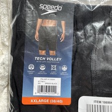 Speedo Tech Volley Swim Shorts Men  s Black XXL 38-40 UPF 50 Stretch Lined NEW