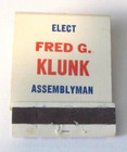 Vintage Matchbook Cover Vote Elect Fred G. Klunk Assemblyman area of Hanover, PA — photo 1