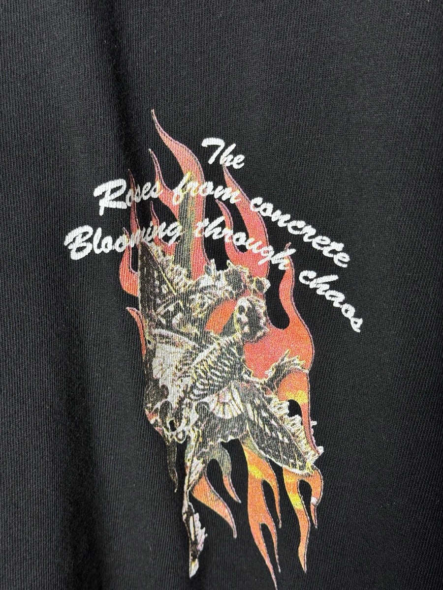 Civil Regime Roses From Concrete Blooming Through Chaos 2XL T-shirt Skull Flames View 6