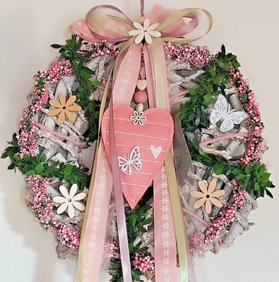 Türkranz frühling sommer herz holz kranz natur landhaus handmade muttertag 30cm