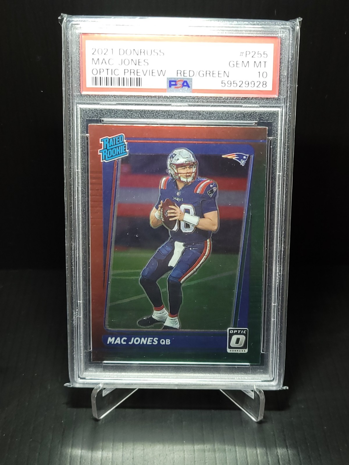 2021 Panini Donruss - Rated Rookie Mac Jones #P-255 Optic Holo Redgreen Preview