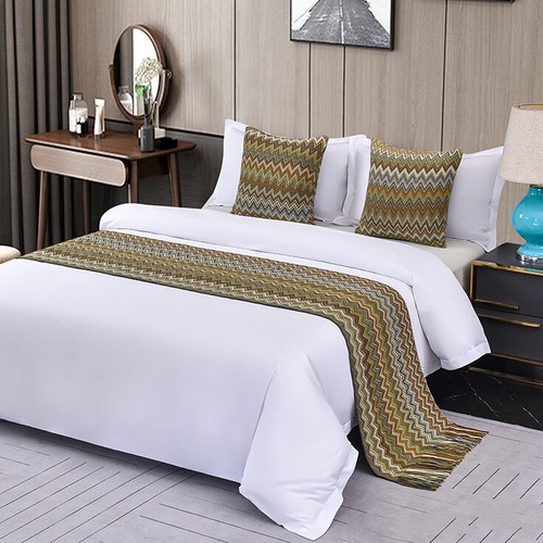 Knitting Tassel Trimming Bed Runner Solid Color Home Hotel Decoration Bedspreads - Picture 33 of 38