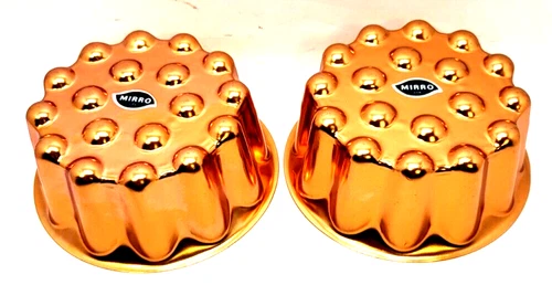 2 Vtg Mirro Copper Tone Bubble Molds Aluminum Fluted 4 Cup Jello Cake Wall Décor