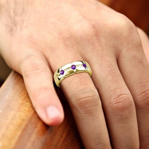 Amethyst Cross Patterned Men Wedding Band (7.50 mm) 14K Gold JP: 355084 - Picture 10 of 22