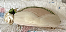 Beautiful Vintage Beige Straw Half Hat w Pink Rose and Ivory Netting