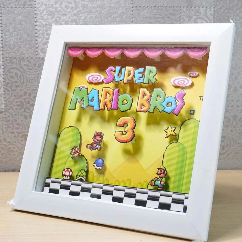 Marco de diorama de juegos retro 3D: escena de título de Super Mario Bros 3 - caja de sombras de 20x20 cm Foto 3 de 4